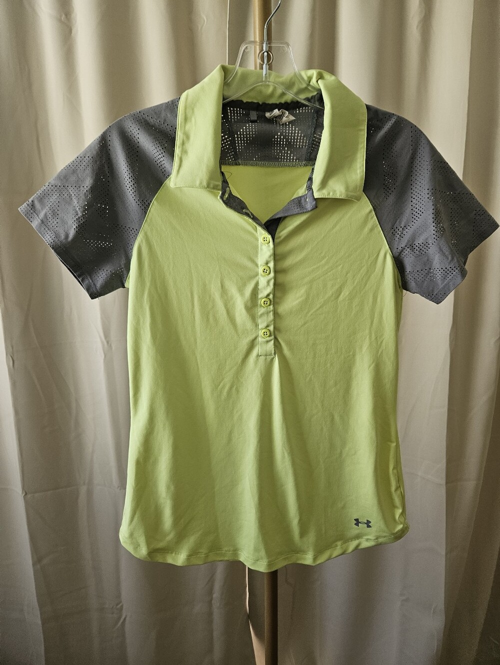 Under Armour Small Fluorescent Yellow Gray Polo Heat Gear Top